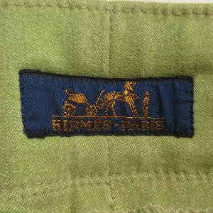 HERMES パンツ レザーパッチ ストレッチ  スキニー ハイウエスト コットン ライトグリーン 緑 US28 約S 1130