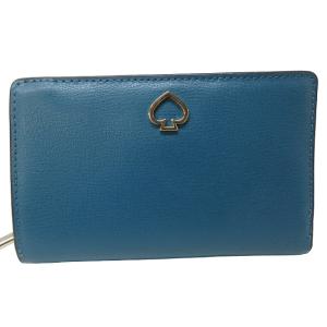kate spade new york 二つ折り財布 ウォレット 小銭入れ 札入れ パスケース付き レザー 青 ブルー系 AA 1205