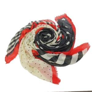 近年 大判スカーフ ストール ドット柄 ストライプ ボーダー フリンジ コットン ベージュ ブラック レッド AL12 1212