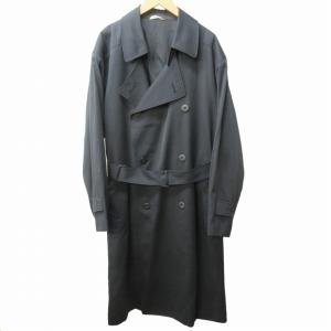 ヴィンテージ トレンチコート ジャケット 裏地 ロゴ 柄 ウール シルク混 黒 ブラック S 1219