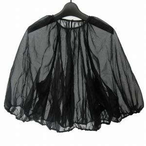 美品 23SS カットソー ブラウス シフォン シースルー パフスリーブ 七分袖 黒 ブラック 1220 AL12