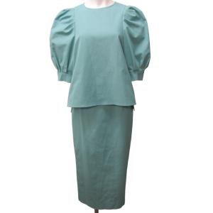 23SS RIRANCHA セットアップ ギャザーブラウス タイトスカート 緑 グリーン系 半袖 ロング 36 約S 1220