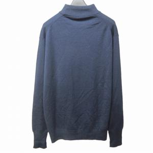 Aquascutum ヴィンテージ ニット セーター ロゴ 刺繍 ウール ハイネック 英国製 紺 ネイビー 109cm L 1223