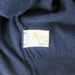 Aquascutum ヴィンテージ ニット セーター ロゴ 刺繍 ウール ハイネック 英国製 紺 ネイビー 109cm L 1223