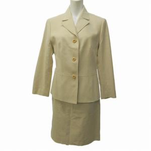 スカートスーツ セットアップ ジャケット タイトスカート 総裏 シルク ウール混 膝丈 白 ホワイト ベージュ 系 42 40