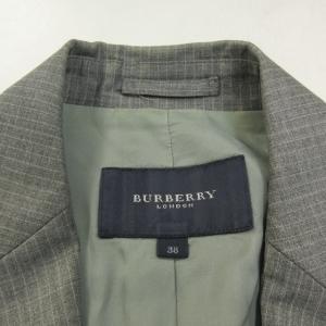 BURBERRY LONDON セットアップ スカートスーツ ウール ストライプ シングル 背抜き ひざ丈 テーラードジャケット 灰 グレー 38 約M 1229