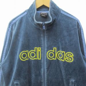 adidas トラッカージャケット パンツ セットアップ ベロア フロントロゴ ブルー M