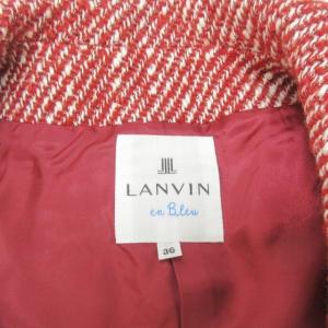LANVIN en Bleu 近年 ツイード コート ジャケット ウール混 アルパカ混 赤 白 レッド ホワイト 36 約S 0118