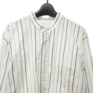 KURO バンドカラーシャツ ストライプ コットン 長袖 白 黒 ホワイト ブラック ベージュ L 0121