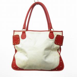 D&G トートバッグ プリント キャンバス レザー 白 赤 ホワイト レッド 0207