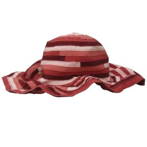 Borsalino ワイヤー変形 つば広帽子 ハット ボーダー調 パッチワーク ロゴバッジ付き イタリア製 ピンク系 赤系 マルチカラー IBO47