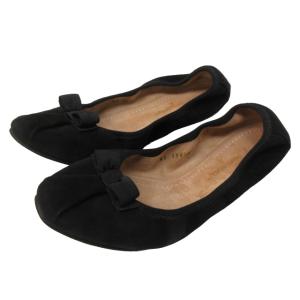 バレエ シューズ フラットシューズ ヴァラリボン スエード レザー ラウンドトゥ 黒 ブラック 8 約25.5cm M IBO47