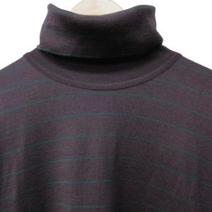 JOHN SMEDLEY ウール100% ボーダー タートルネック ニット セーター 長袖 イングランド製 紫 パープル 緑 S IBO47 0203