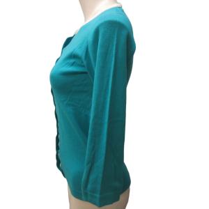 JOHN SMEDLEY 美品 パイピング コットン ニット カーディガン 青 ブルー系 白 七分袖 XS IBO47 0204