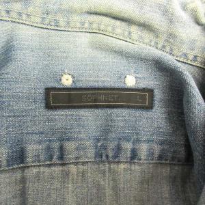 SOPHNET. デニムシャツ ワークシャツ プリント コットン 長袖 青 ブルー L 0211