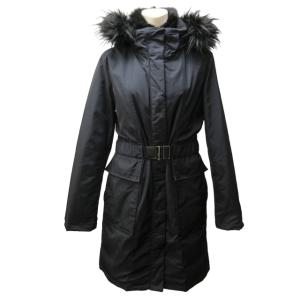 近年 ダウンコート ダウンジャケット ロング 襟ファー フード 紺 ネイビー S IBO47 0213