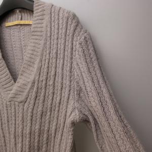 CAROL CHRISTIAN POELL ウール100% ケーブル ニット セーター Vネック 長袖 イタリア製 グレー系 46 約S-M