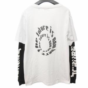 DIESEL 小さいサイズ Tシャツ カットソー プリント フェイクレイヤード デザイン 長袖 白 黒 ホワイト ブラック XS IBO47