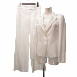サテン地 セットアップ パンツスーツ フェイクレイヤード デザイン テーラードジャケット 総裏 2B 白 ホワイト 38/36
