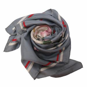 Christian Dior シルク スカーフ ストール 大判 花束 ブーケ柄 花柄 ライン グレー系 赤 マルチカラー KK4 0424