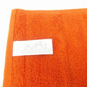 HERMES カレ ラビリンス ハンカチ ハンドタオル Hロゴ コットン オレンジ 0427