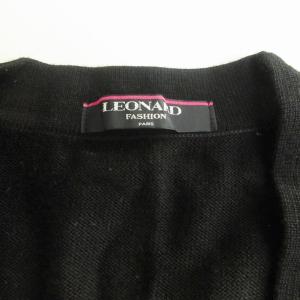 LEONARD FASHION 美品 ヴィンテージ ニット カーディガン 刺繍 フラワーモチーフ 花柄 ロゴ 金ボタン ウール 黒 ブラック