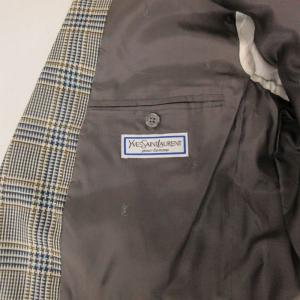 YVES SAINT LAURENT pour homme 美品 テーラードジャケット ブレザー ウール グレンチェック 総裏 2B 灰 グレー 系 50 XL相当