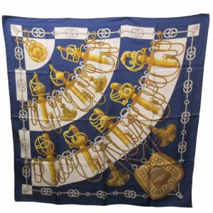 カレ90 クリケティス Cliquetis スカーフ ストール シルク 大判 剣柄 紺 ネイビー 0507