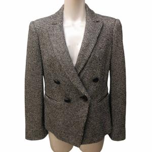 美品 テーラードジャケット ヘリンボーン ダブル 黒 グレー 40 約M GY26 0520