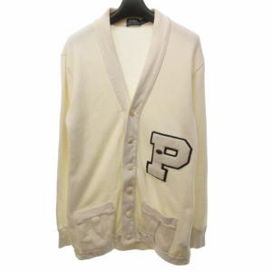 レタード カーディガン ワッペン スウェット地 コットン 長袖 白 ホワイト S 0513 AA