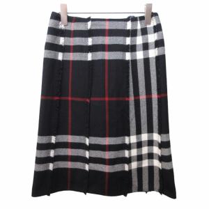 スカート タータンチェック フリンジ 装飾 ウール ひざ丈 白 黒 赤 ホワイト ブラック レッド 36 約S 0517