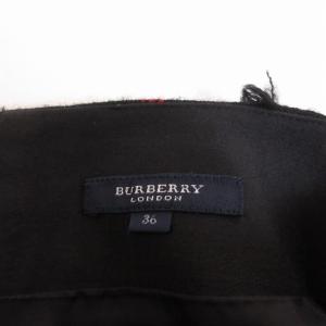 BURBERRY LONDON スカート タータンチェック フリンジ 装飾 ウール ひざ丈 白 黒 赤 ホワイト ブラック レッド 36 約S 0517