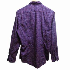 BURBERRY BLACK LABEL カジュアルシャツ 小花柄 総柄 ロゴ刺? 紺 赤 系 ネイビー レッド 3 約Lサイズ 0602