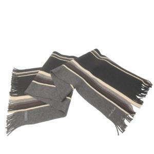 PAUL SMITH 美品 マフラー フリンジ ロゴ 刺繍 ストライプ ブラック グレー 系 0710 AA