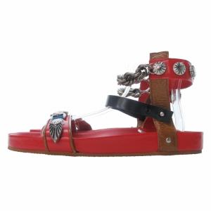 サンダル チェーン アンクルストラップ スタッズ 赤 レッド 37 23.5cm  