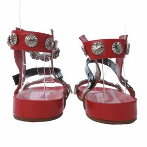 サンダル チェーン アンクルストラップ スタッズ 赤 レッド 37 23.5cm  