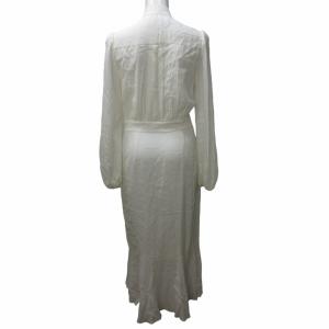 DIANE von FURSTENBERG ワンピース フレア ボウタイ キーネック 長袖 ロング 白 ホワイト 2 約M GY19 0615