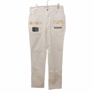 近年 パンツ スラックス ストレート ストレッチ 切替 迷彩 カモフラ ロゴ スカル 白 ホワイト 46 約M相当GY19