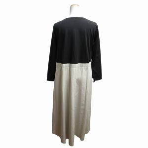 LANVIN en Bleu 美品 サイドリボンコンビワンピース バイカラー 長袖 ロング 38 M 黒 ブラック ベージュ系 3084349 GY19