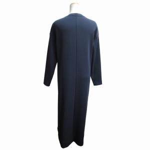 LANVIN en Bleu 美品 フロントギャザーワンピース ストレッチ ロング丈 長袖 38 M 紺 ネイビー 3116309 GY19 0624