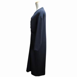 LANVIN en Bleu 美品 フロントギャザーワンピース ストレッチ ロング丈 長袖 38 M 紺 ネイビー 3116309 GY19 0624