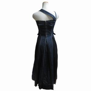 CASA FLINE 近年モデル フロントホックデニムロングワンピース フレア 切替 プリーツ 1191305085 インディゴブルー F フリーサイズ