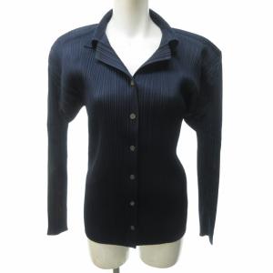 イッセイミヤケ 00AW カーディガン ランダムプリーツ 襟付 PP04-JK624 ネイビー
