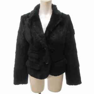 美品 ジャケット ブルゾン ラビットファー 毛皮 ショート丈 黒 ブラック 4 約M 0703