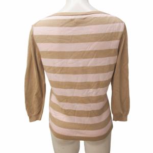 BURBERRY LONDON 美品 ニット セーター アーガイルチェック ボートネック ボーダー 切替 コットン 7分袖 茶 ベージュ M 0715 GY06