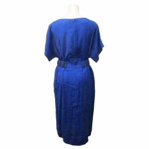 DIANE von FURSTENBERG 17SS ワンピース ロング 半袖 Vネック フレア ベルト 無地 リネン 青 ブルー 2 約S 0715