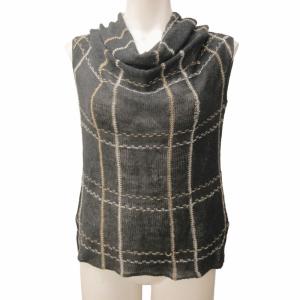 ヨウジヤマモト Yohji Yamamoto ニット カットソー チェック ドレープ ノースリーブ リネン混 黒 ブラック