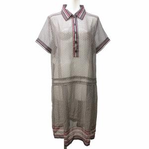 大きいサイズ シアー シャツワンピース 総柄 切替 ストライプ シースルー ロング 半袖 灰 黒 赤 グレー ブラック レッド