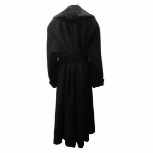 Calvin Klein ガウンコート 襟フェイクファー ベルト付き ロング ウール 黒 ブラック 9 約M KK6 0722