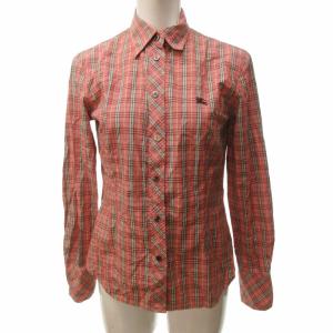シャツ タータンチェック ロゴ 刺繍 コットン 長袖 ピンク 系 38 約M 0724 GY06